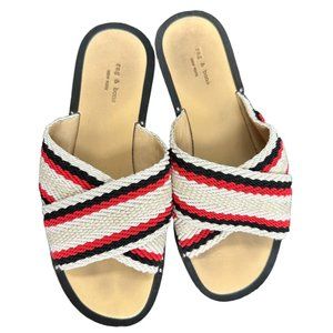 Rag & Bone Keaton Striped Crisscross Cotton Slide Sandal Red Tan Women's sz 5
